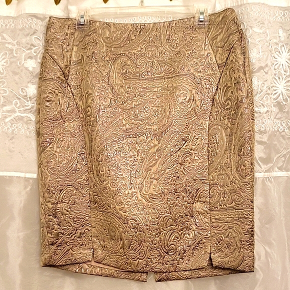 Gold Brocade Pencil Skirt, The Limited, 14 - Picture 6 of 14
